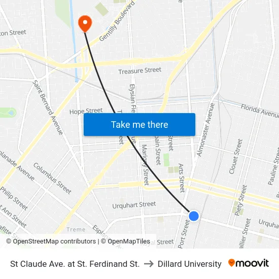 St Claude Ave. at St. Ferdinand St. to Dillard University map