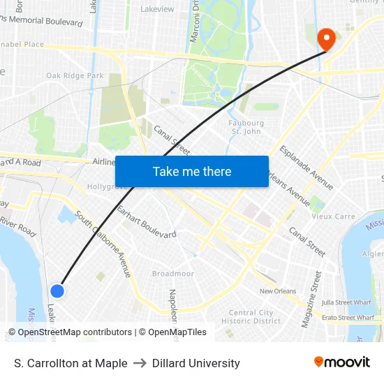 S. Carrollton at Maple to Dillard University map