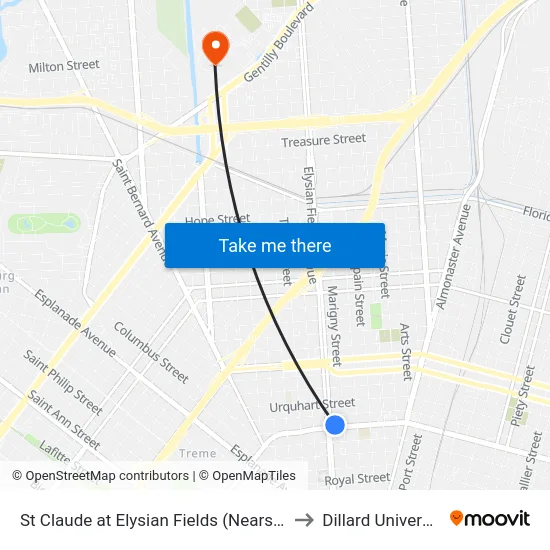 St Claude at Elysian Fields (Nearside) to Dillard University map