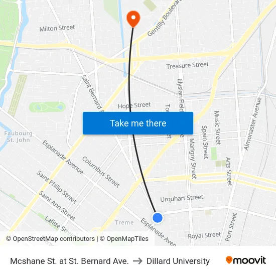 Mcshane St. at St. Bernard Ave. to Dillard University map