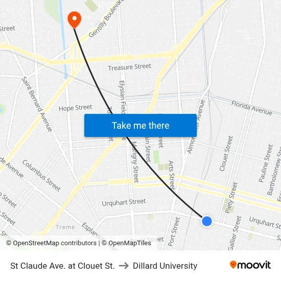 St Claude Ave. at Clouet St. to Dillard University map