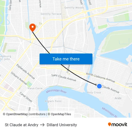 St Claude at Andry to Dillard University map