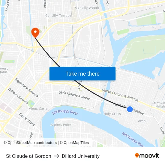 St Claude at Gordon to Dillard University map