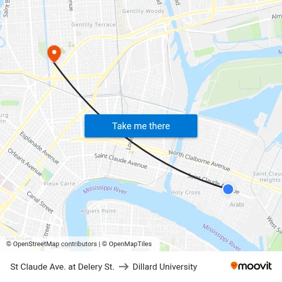 St Claude Ave. at Delery St. to Dillard University map