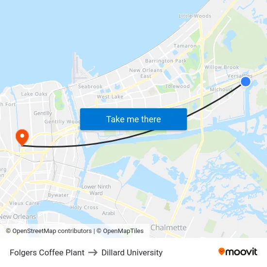 Folgers Coffee Plant to Dillard University map