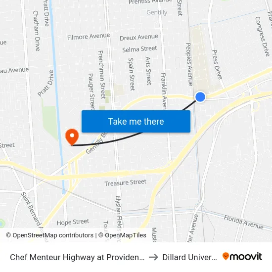 Chef Menteur Highway at Providence Pl. to Dillard University map