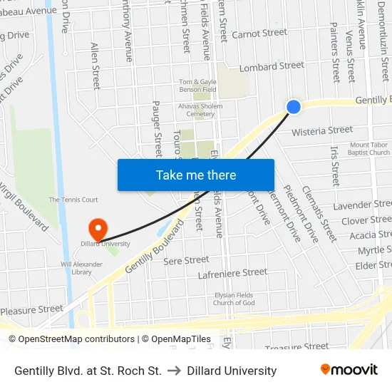 Gentilly Blvd. at St. Roch St. to Dillard University map
