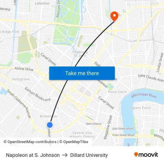 Napoleon at S. Johnson to Dillard University map