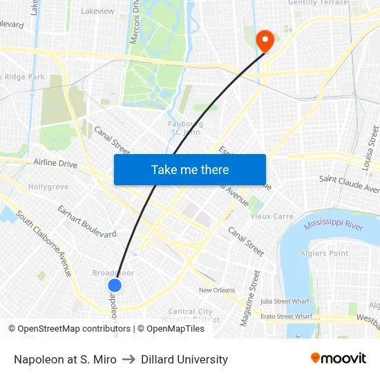 Napoleon at S. Miro to Dillard University map