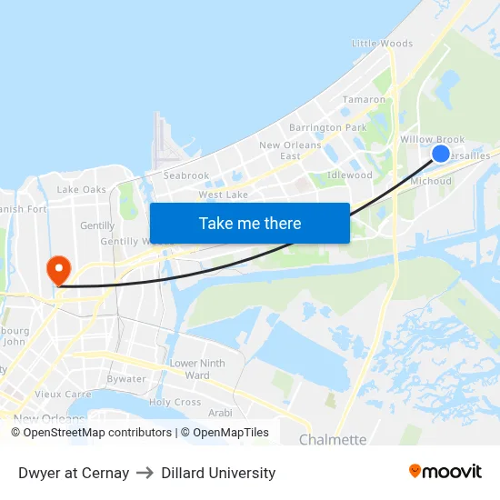 Dwyer at Cernay to Dillard University map