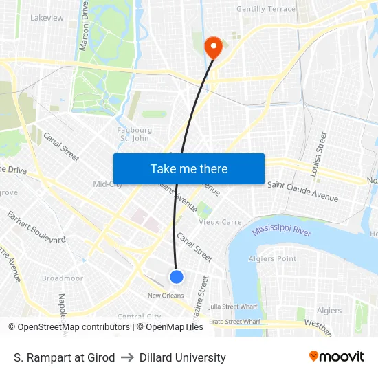 S. Rampart at Girod to Dillard University map