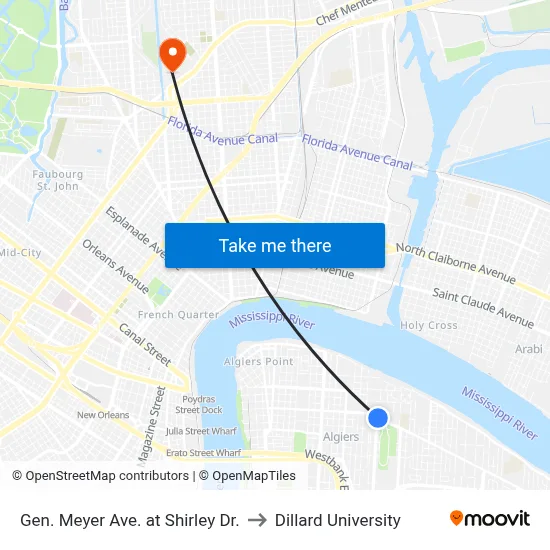 Gen. Meyer Ave. at Shirley Dr. to Dillard University map
