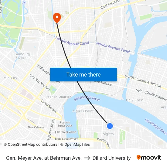 Gen. Meyer Ave. at Behrman Ave. to Dillard University map