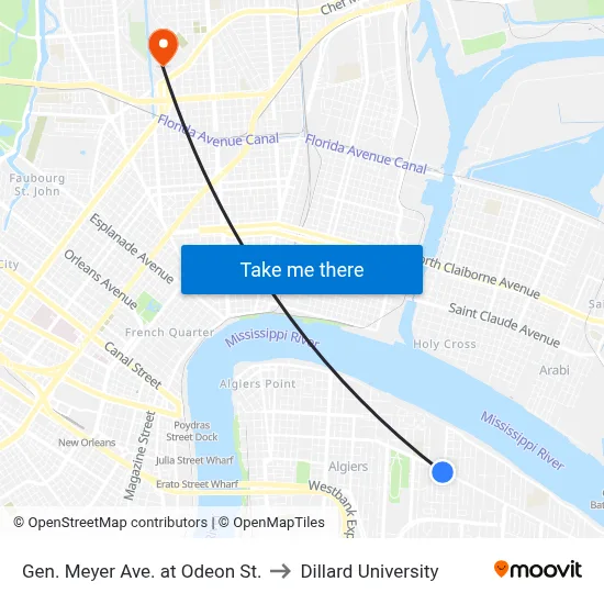 Gen. Meyer Ave. at Odeon St. to Dillard University map