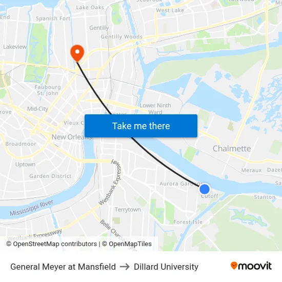 General Meyer at Mansfield to Dillard University map