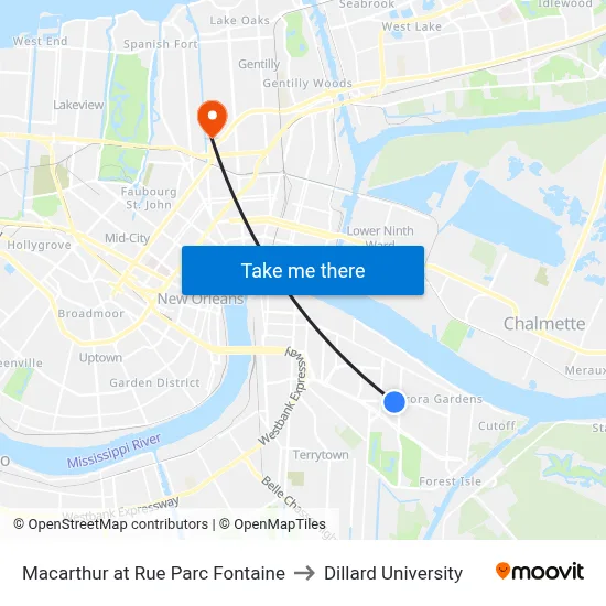 Macarthur at Rue Parc Fontaine to Dillard University map