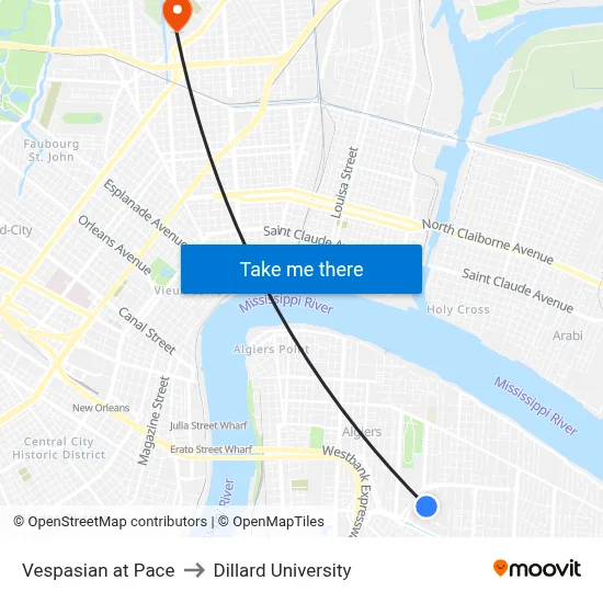 Vespasian at Pace to Dillard University map
