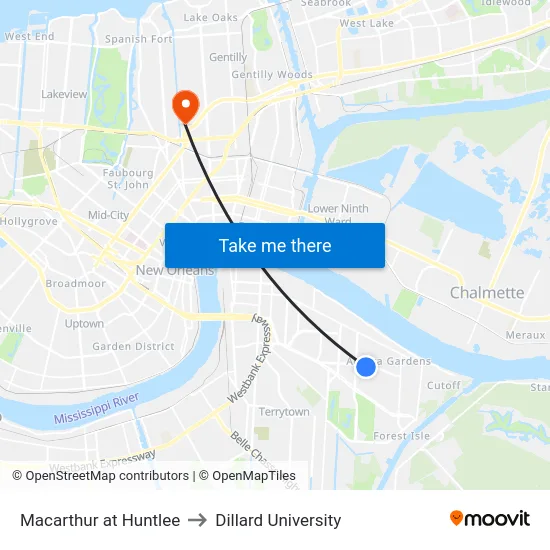 Macarthur at Huntlee to Dillard University map