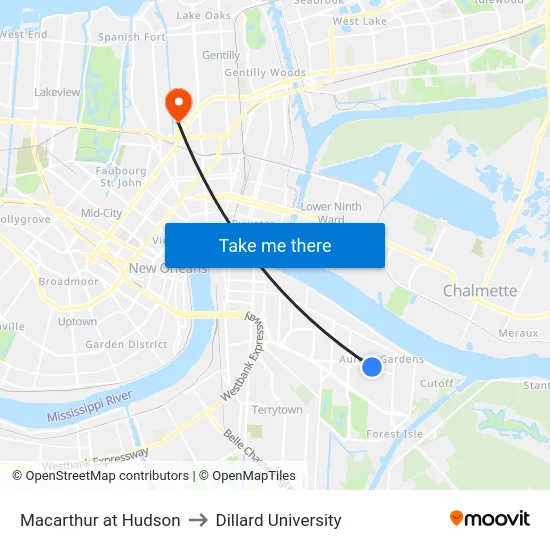 Macarthur at Hudson to Dillard University map