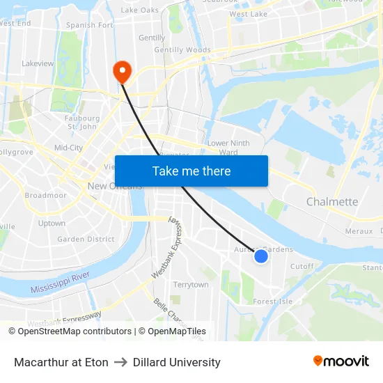Macarthur at Eton to Dillard University map
