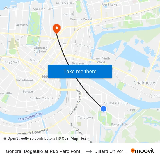 General Degaulle at Rue Parc Fontaine to Dillard University map