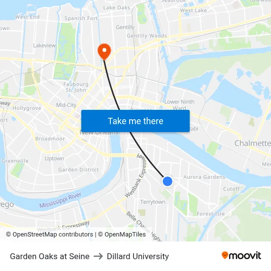Garden Oaks at Seine to Dillard University map