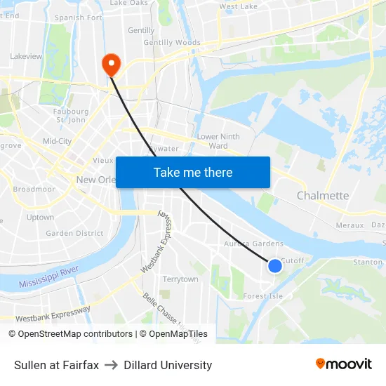 Sullen at Fairfax to Dillard University map