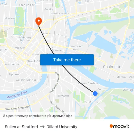 Sullen at Stratford to Dillard University map