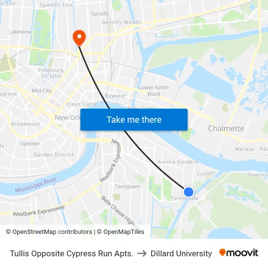 Tullis Opposite Cypress Run Apts. to Dillard University map