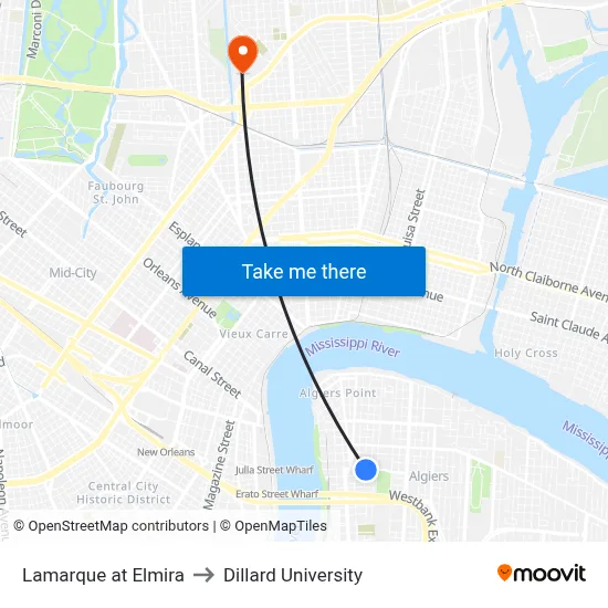 Lamarque at Elmira to Dillard University map