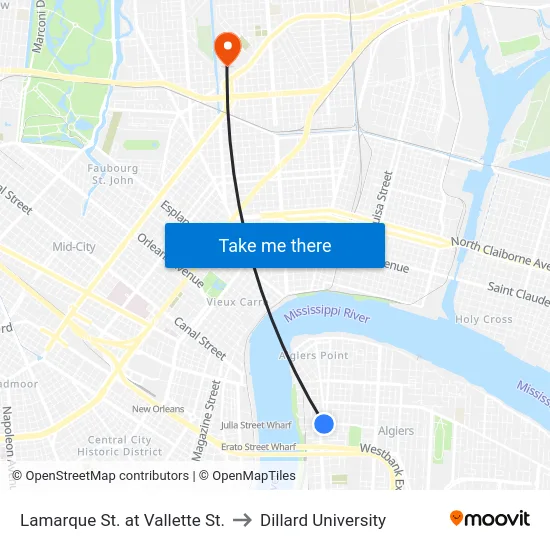 Lamarque St. at Vallette St. to Dillard University map