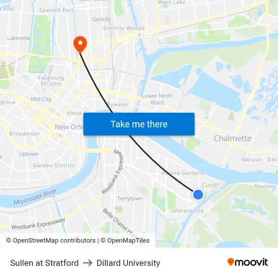 Sullen at Stratford to Dillard University map