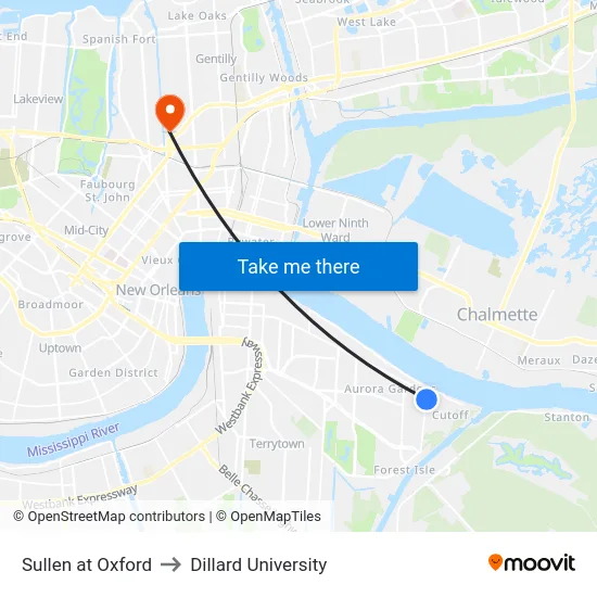 Sullen at Oxford to Dillard University map