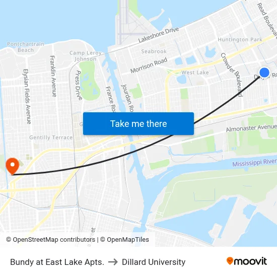 Bundy at East Lake Apts. to Dillard University map