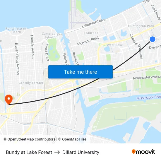 Bundy at Lake Forest to Dillard University map