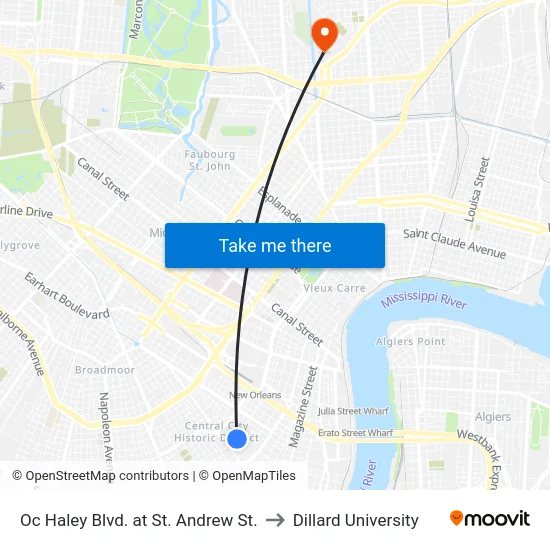 Oc Haley Blvd. at St. Andrew St. to Dillard University map