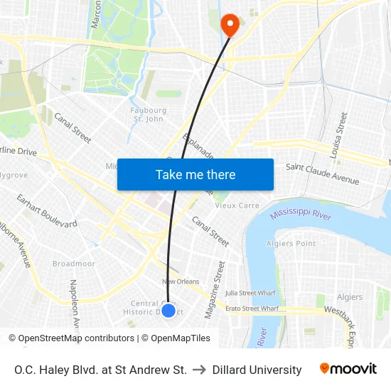 O.C. Haley Blvd. at St Andrew St. to Dillard University map