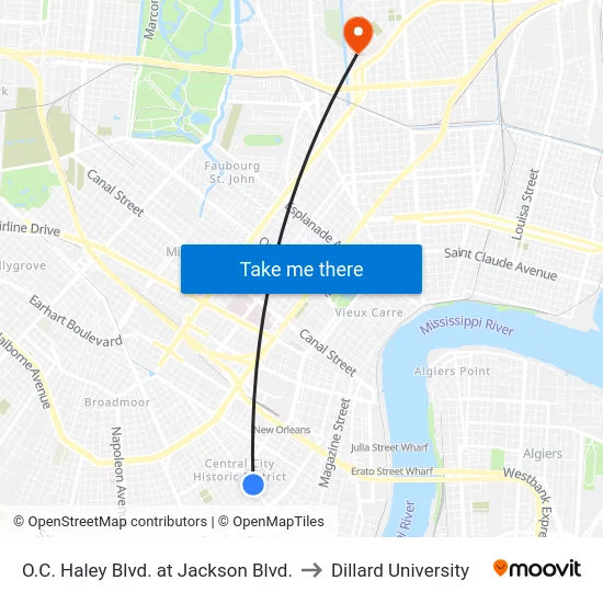 O.C. Haley Blvd. at Jackson Blvd. to Dillard University map