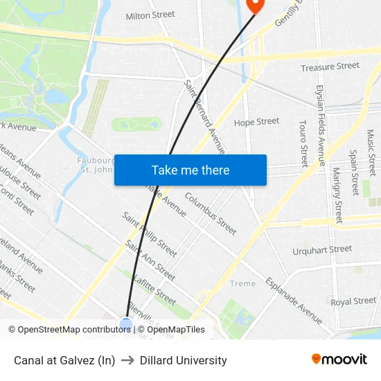 Canal at Galvez (In) to Dillard University map