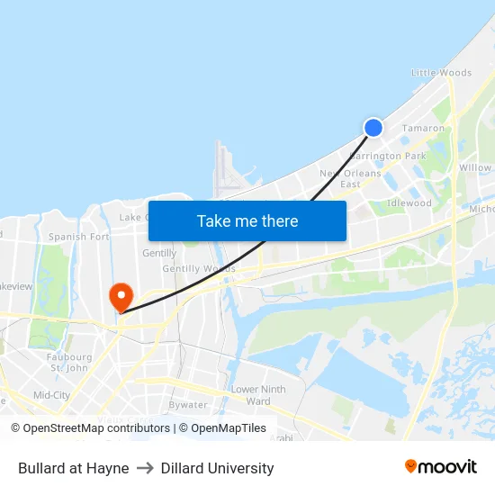 Bullard at Hayne to Dillard University map