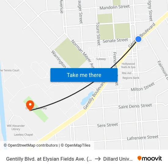 Gentilly Blvd. at Elysian Fields Ave. (Nearside) to Dillard University map
