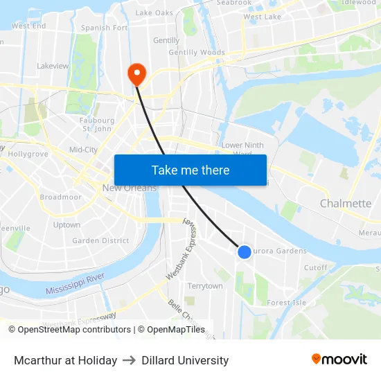 Mcarthur at Holiday to Dillard University map