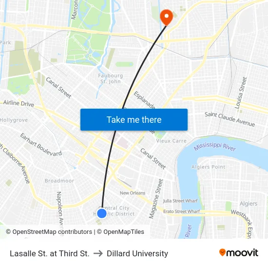 Lasalle St. at Third St. to Dillard University map