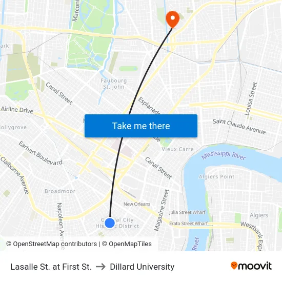 Lasalle St. at First St. to Dillard University map