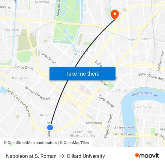 Napoleon at S. Roman to Dillard University map