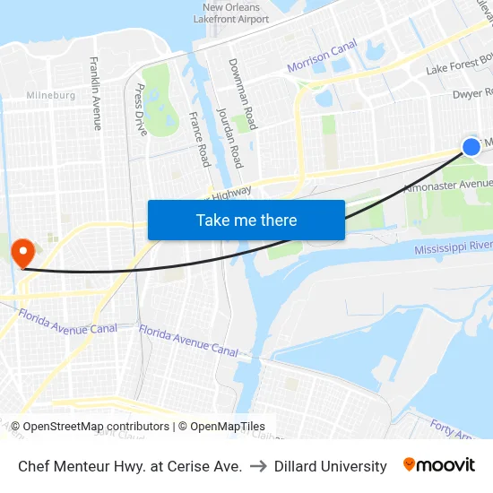 Chef Menteur Hwy. at Cerise Ave. to Dillard University map