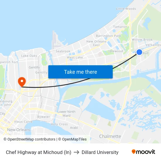 Chef Highway at Michoud (In) to Dillard University map