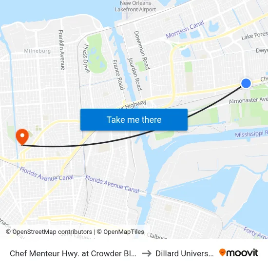 Chef Menteur Hwy. at Crowder Blvd. to Dillard University map