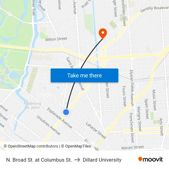 N. Broad St. at Columbus St. to Dillard University map
