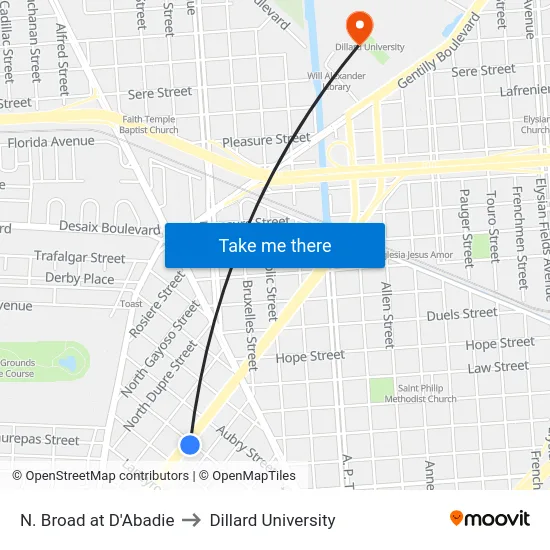 N. Broad at D'Abadie to Dillard University map